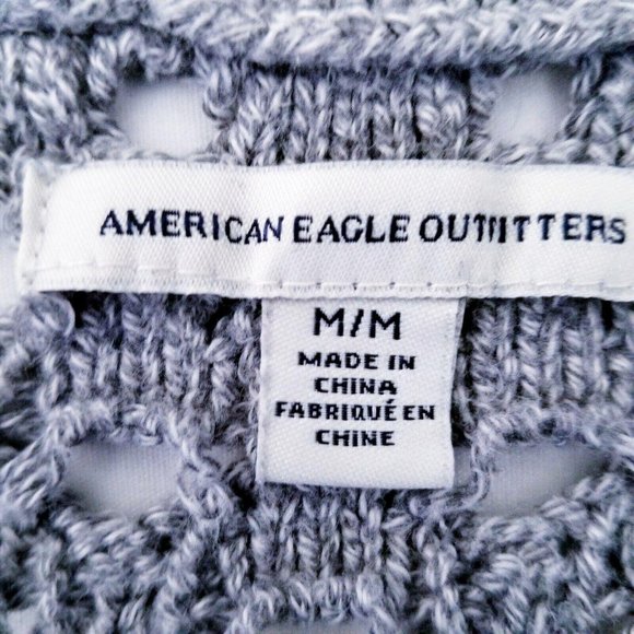 American Eagle Outfitters Open Cable Knit 3/4 Sleeve Sweater Gray Medium