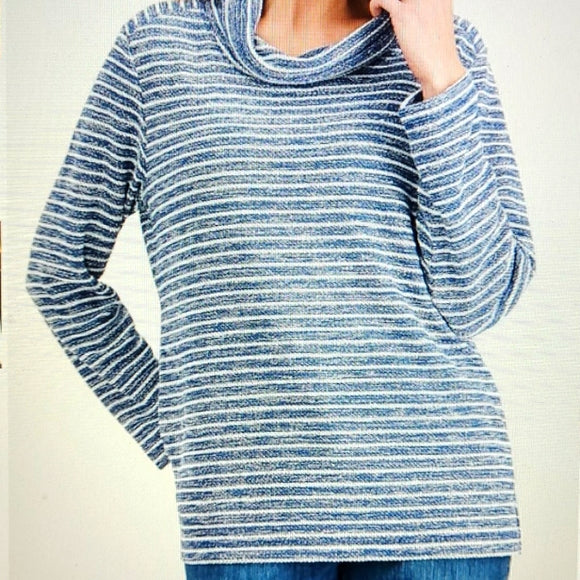 Karen Scott Cowl-Neck Pullover Heather Indigo, Size Medium