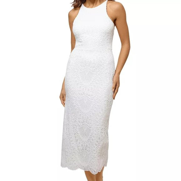aqua lace midi dress Aqua Women's Lace Drop Waist Midi Dress - Exclusive - Blue - Size L