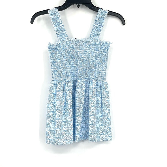 Aqua Floral Print Smocked Babydoll Top