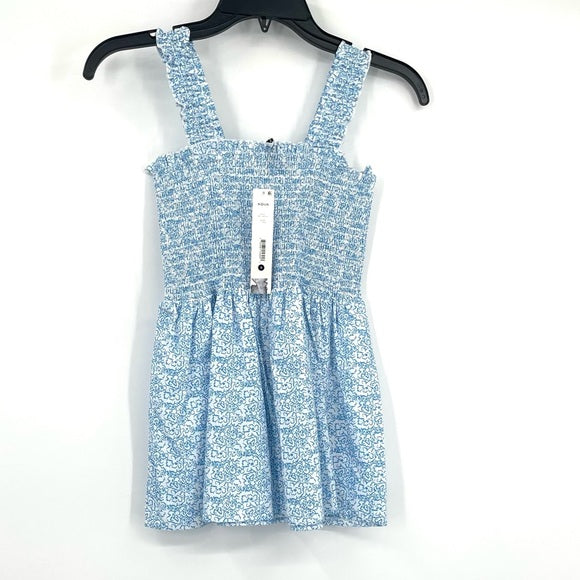 Aqua Floral Print Smocked Babydoll Top