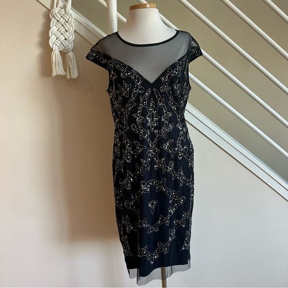 Adrianna Papell Womens Beaded Illusion Yoke Dress, Size 4 Vanessa Jane Adrianna Papell Womens Beaded Illusion Yoke Dress, Size 4 Vanessa Jane