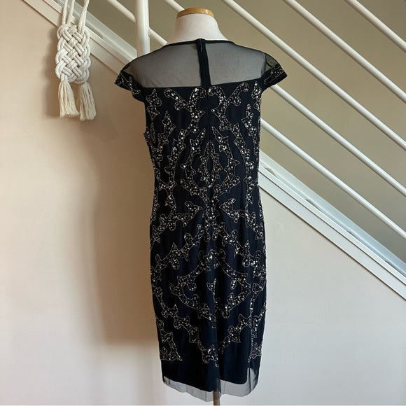 Adrianna Papell Womens Beaded Illusion Yoke Dress, Size 4 Vanessa Jane Adrianna Papell Womens Beaded Illusion Yoke Dress, Size 4 Vanessa Jane