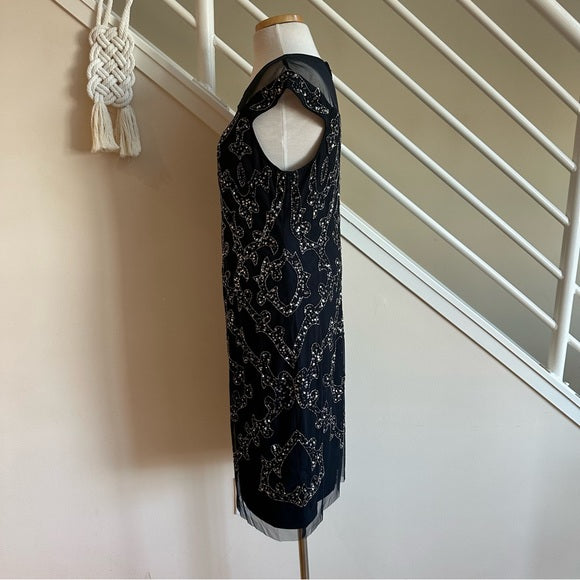 Adrianna Papell Womens Beaded Illusion Yoke Dress, Size 4 Vanessa Jane Adrianna Papell Womens Beaded Illusion Yoke Dress, Size 4 Vanessa Jane