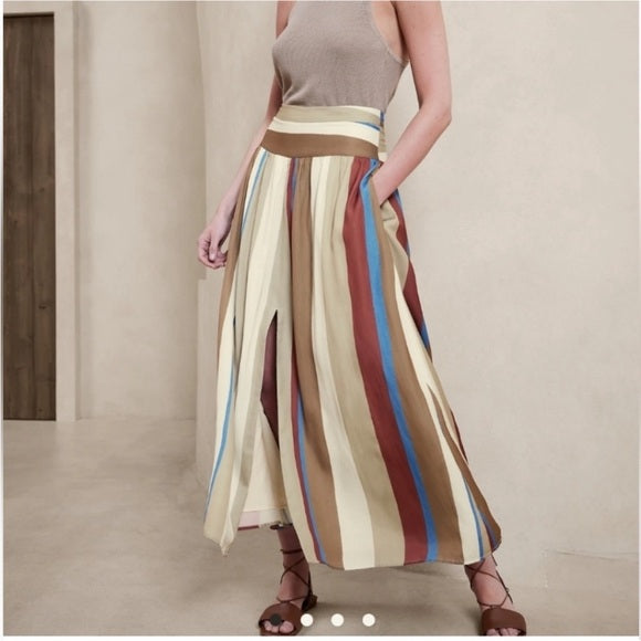 Banana republic silky palazzo long stripe skirt 6Petite