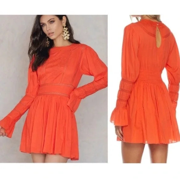 Free People Clementine Victorian Embroidered Long Sleeve Mini Dress, Size 8