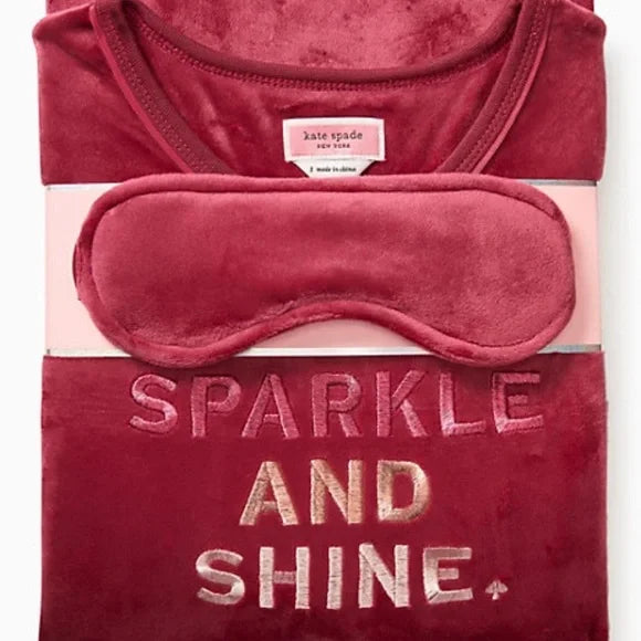 Kate Spade “Sparkle and Shine” Velour Burgundy Pajama Set,