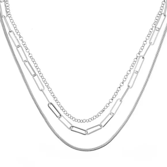 And Now This Triple Row 16 Chain Necklace in Silver Plate