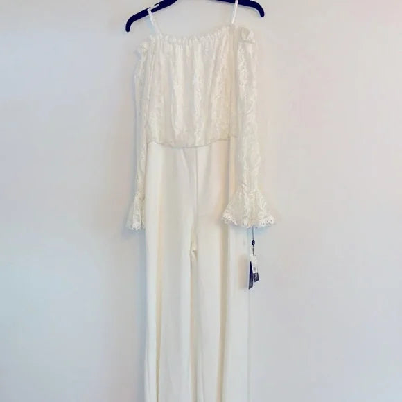 Adrianna Papell Off-the-Shoulder Lace Jumpsuit, Size 8