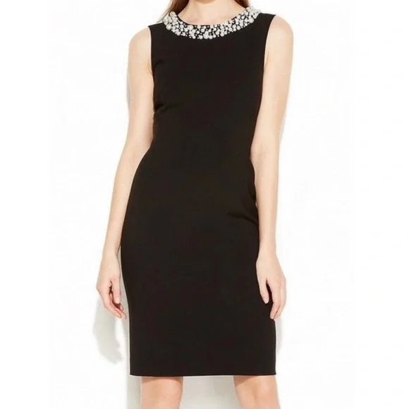 Calvin Klein Women's Petite Beaded Jewel Neck Dress, Size 12P