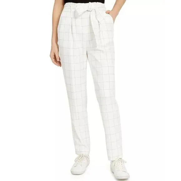 Bar III Belted Windowpane Slim Straight-Leg Pants,Size 14