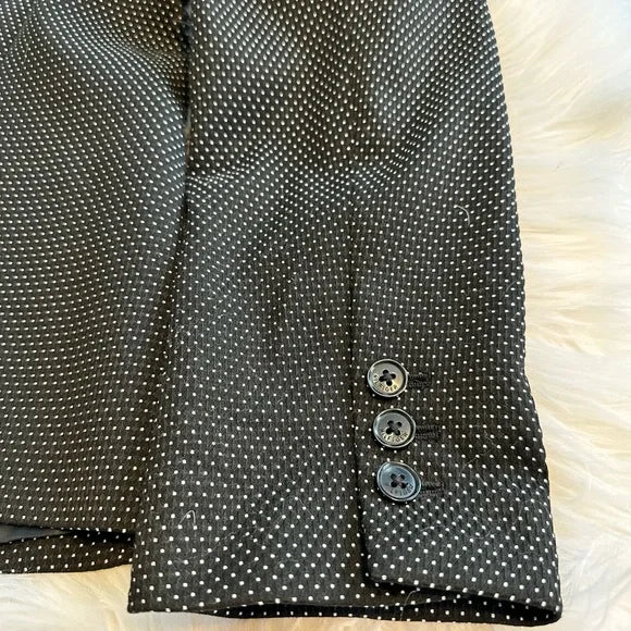 Tommy Hilfiger Womens Black White Polka Dot One Button Notch Collar Blazer Sz 14