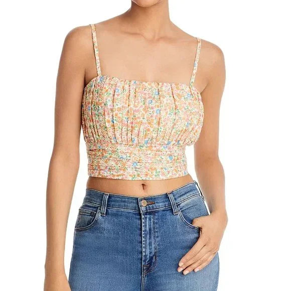 Aqua Cotton Printed Cropped Top