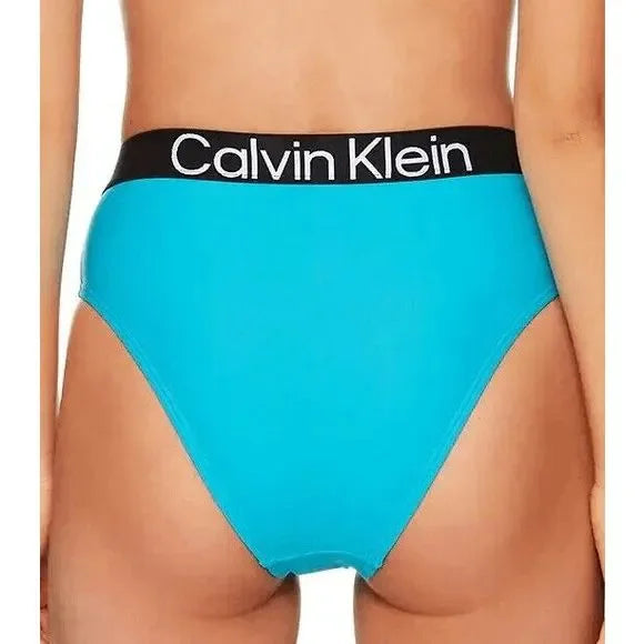 Calvin Klein Womens High-Waist Logo-Elastic Bikini Bottoms - Tropical Waters L