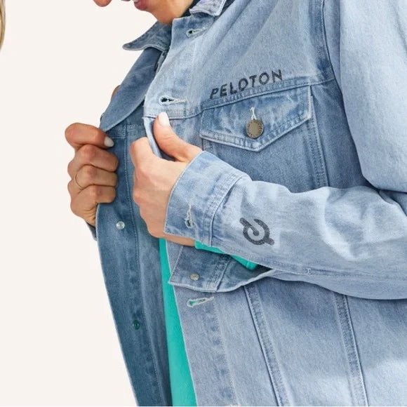 Peloton Denim Jean Jacket Lt Wash,  Together We Go Far, Size L