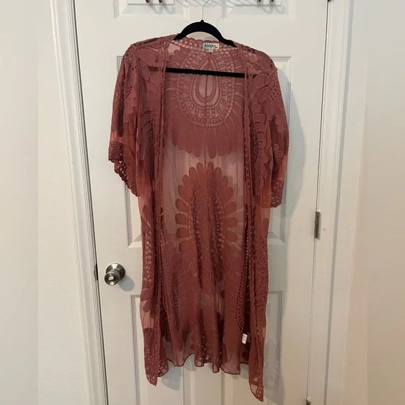 Rebellion Again Mauve Long Lace Kimono Duster