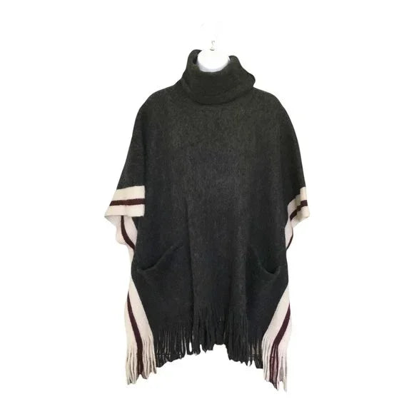 Steve Madden Metallic-Stripe Fringe Poncho, OS