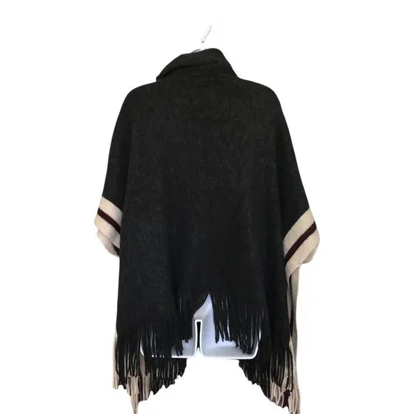 Steve Madden Metallic-Stripe Fringe Poncho, OS