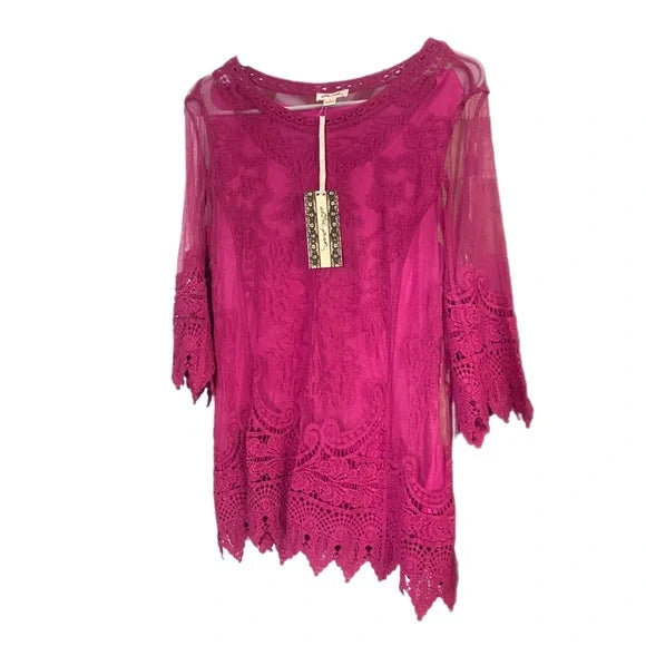 Ultra Pink Embroidered Tunic Top, Size Medium