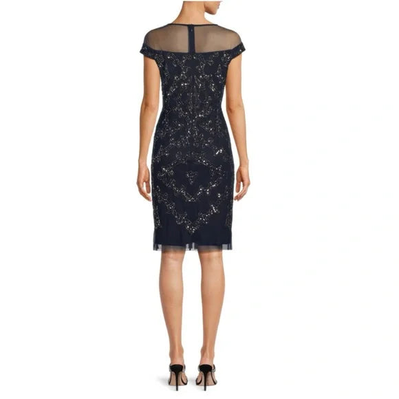 Adrianna Papell Womens Beaded Illusion Yoke Dress, Size 4 Vanessa Jane Adrianna Papell Womens Beaded Illusion Yoke Dress, Size 4 Vanessa Jane
