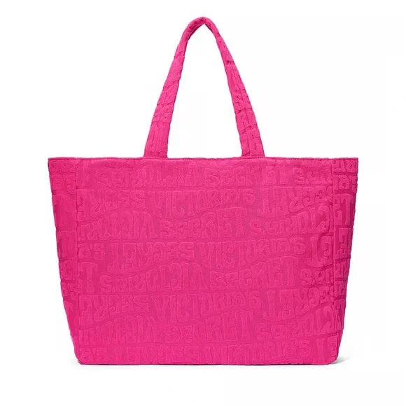 Victorias Secret Hot Pink Weekender Terry Tote Beach Bag