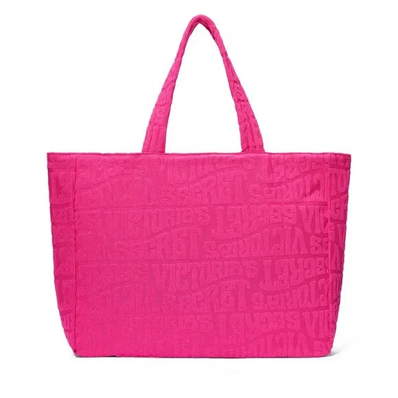 Victorias Secret Hot Pink Weekender Terry Tote Beach Bag