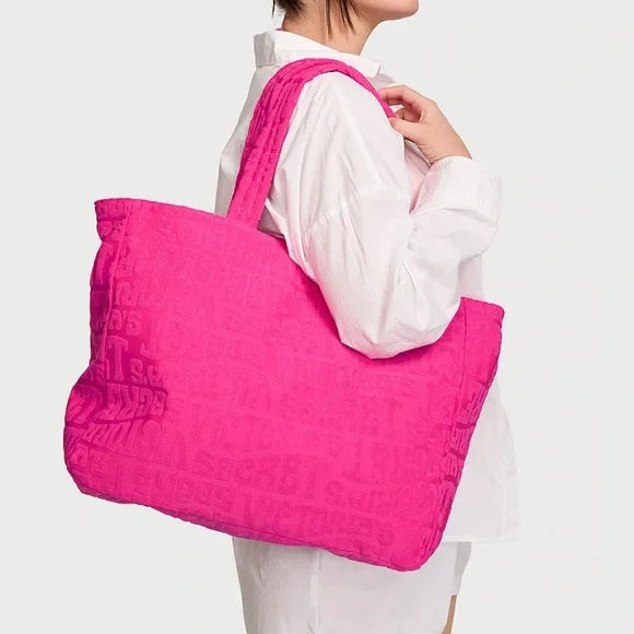 Victorias Secret Hot Pink Weekender Terry Tote Beach Bag