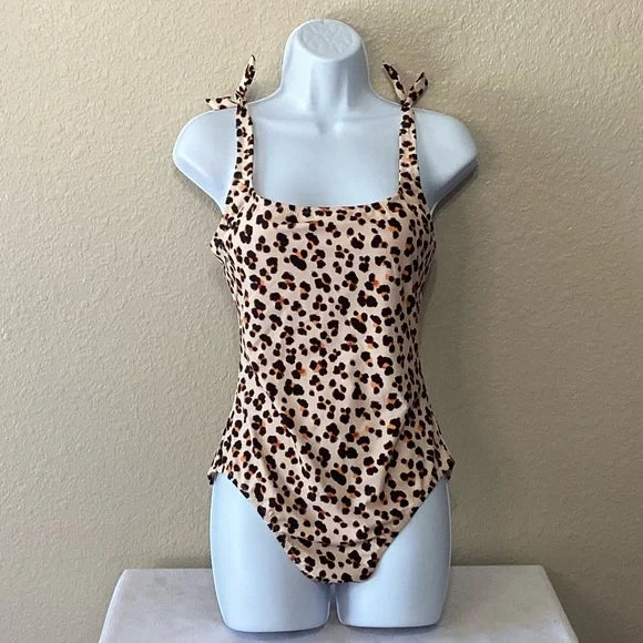 Jessica Simpson Brown and Orange Animal Print Swimsuit, Size Large