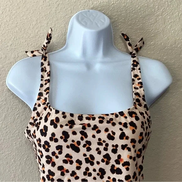 Jessica Simpson Brown and Orange Animal Print Swimsuit, Size Large