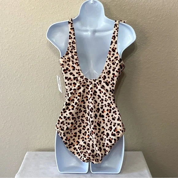 Jessica Simpson Brown and Orange Animal Print Swimsuit, Size Large