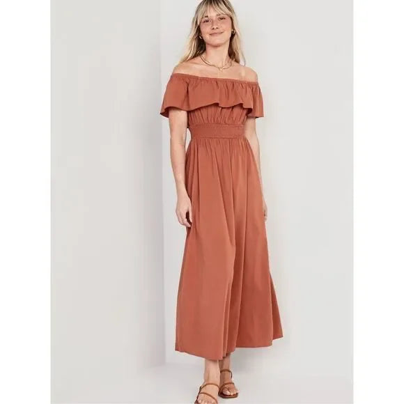 Old Navy Waist-Defined Ruffled Off-The-Shoulder Smocked Maxi Dress