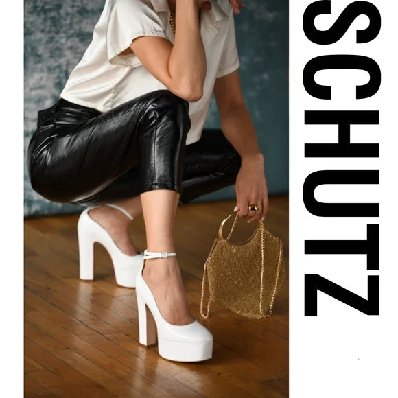 Schutz Renee Pink Faux Leather Square Toe Buckle Ankle Strap Block Heels 8.5