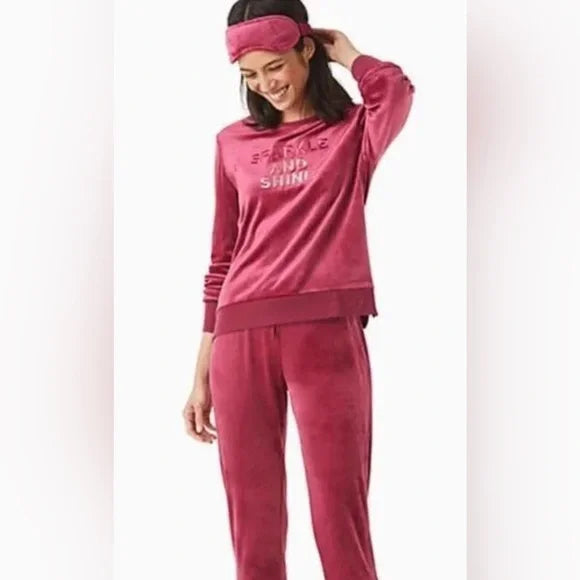 Kate Spade “Sparkle and Shine” Velour Burgundy Pajama Set,