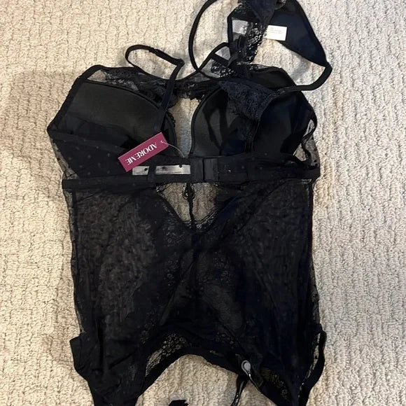 Adore me black lace bodysuit bustier, Size Medium