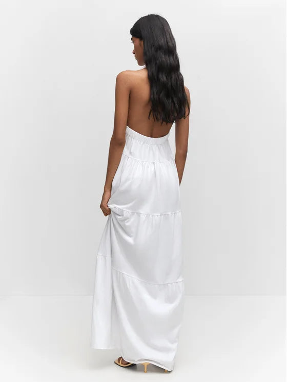 Mango Womens Halter Neck Open Back Dress - White, Size XL
