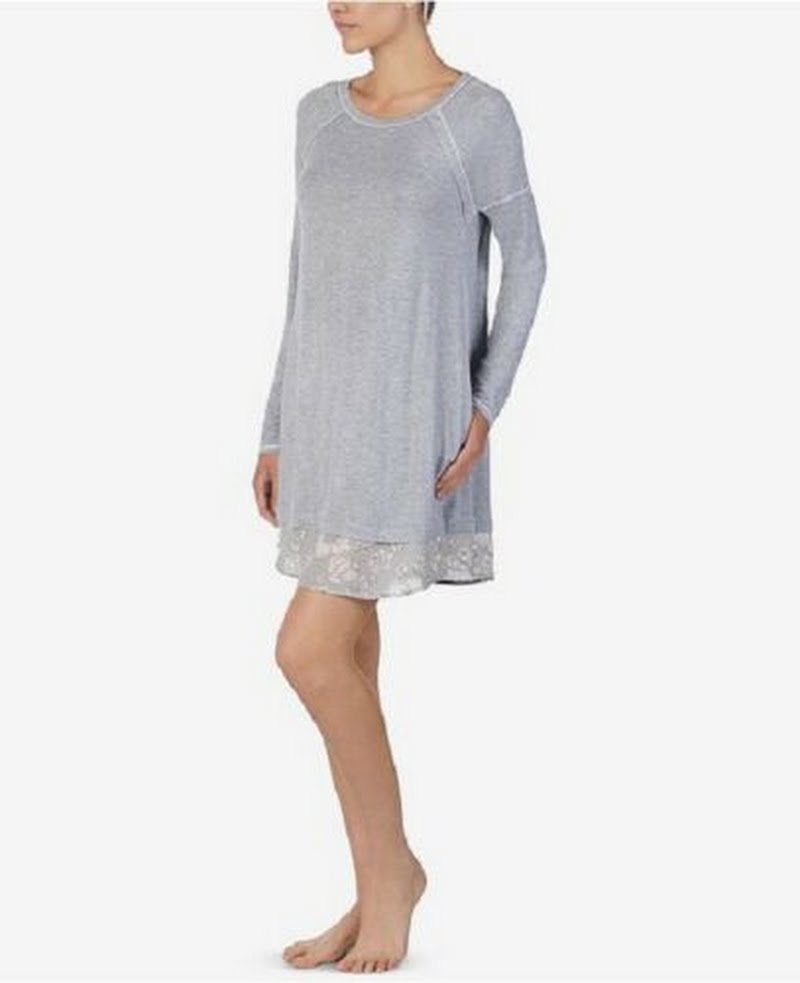 Layla Plus Size Printed Solid-Hem Sleepshirt,Grey Heather 2X