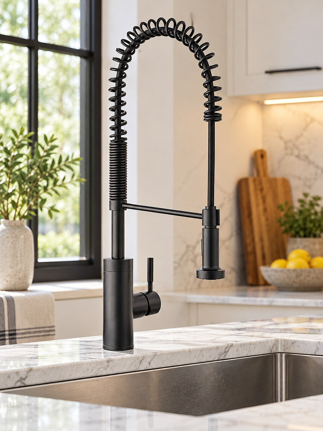 Flat black pre-rinse kitchen faucet