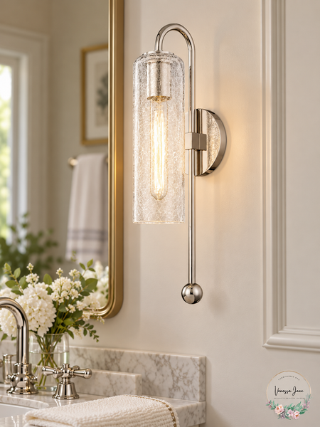 Mitzi Skye Polished Nickel Crackle Glass Wall Sconce H222101-PN