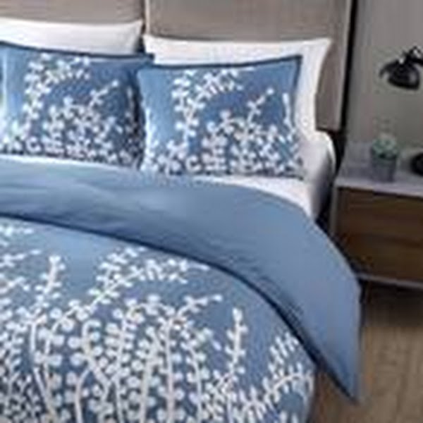 City Scene Branches 3-Piece Blue Floral Cotton Full/Queen Duvet Cover Set