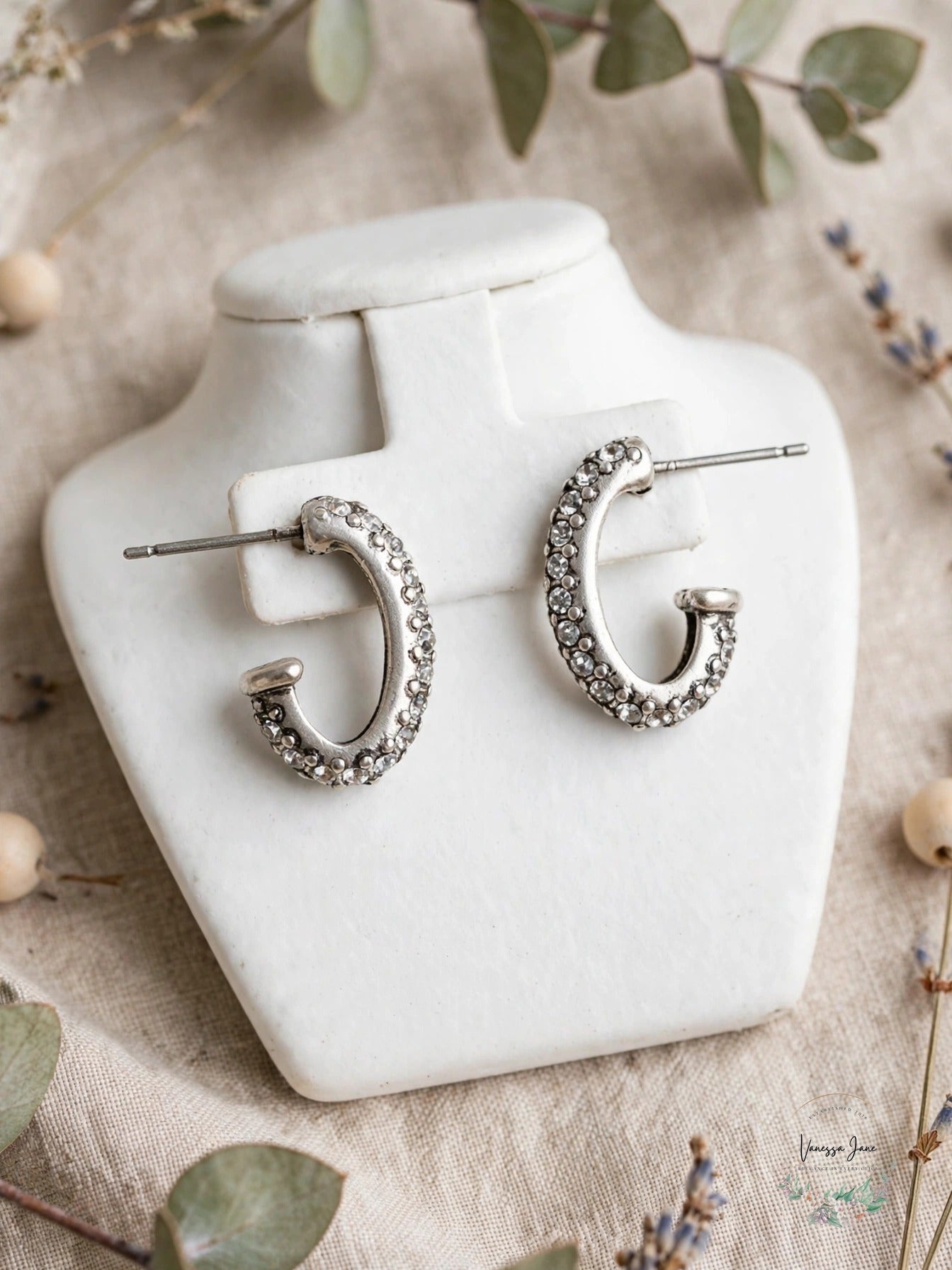 Patricia Nash Silver-Tone Pave Crystal Huggie Hoop Earrings