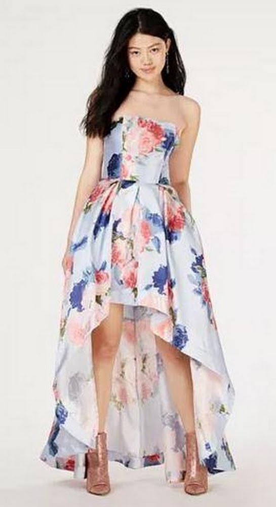 Speechless Juniors Strapless Floral High-Low Gown, Various Sizes (With Defect)