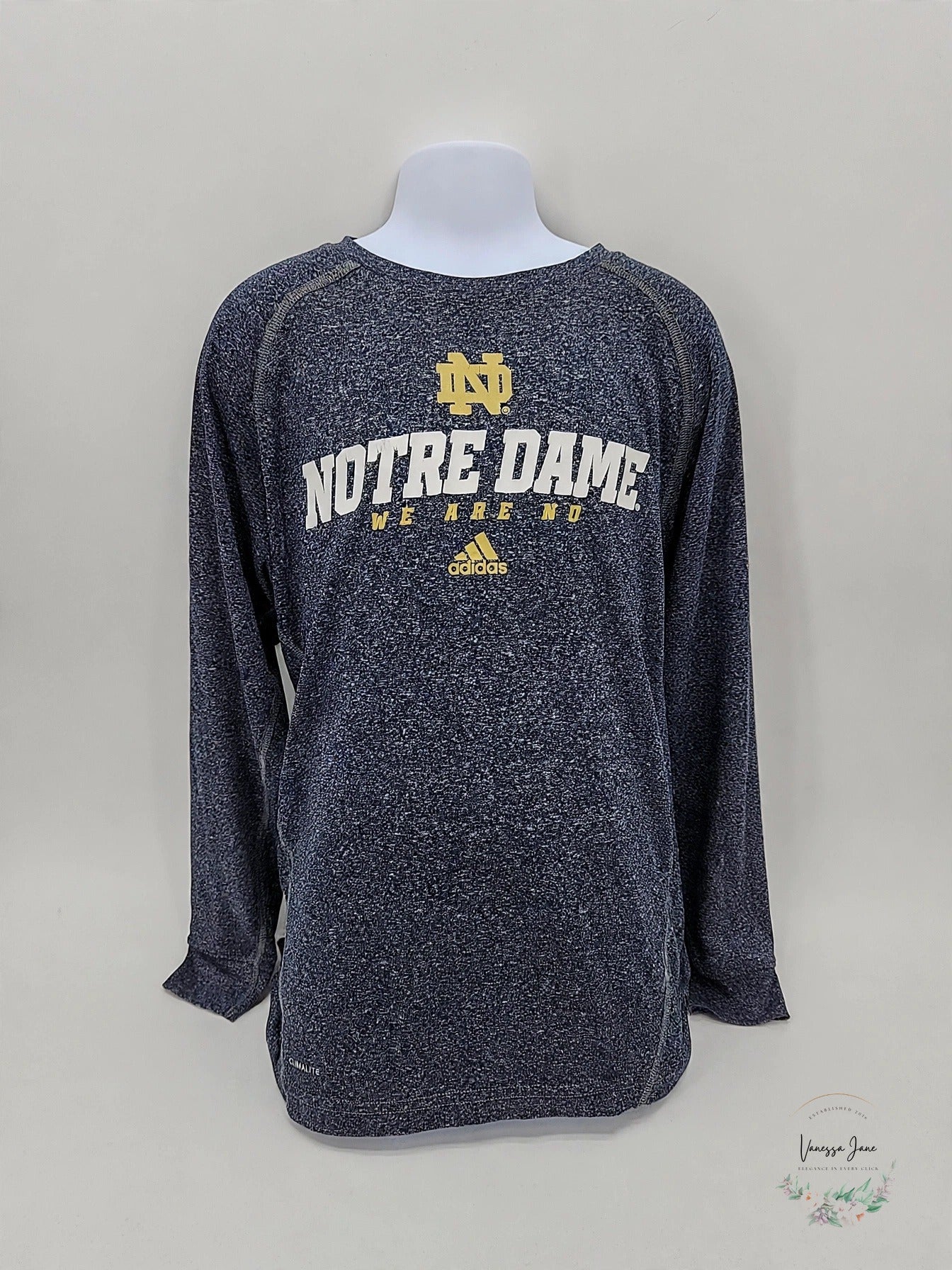 Adidas Notre Dame Boys' Long-Sleeve T-Shirt – Navy, Size 10–12