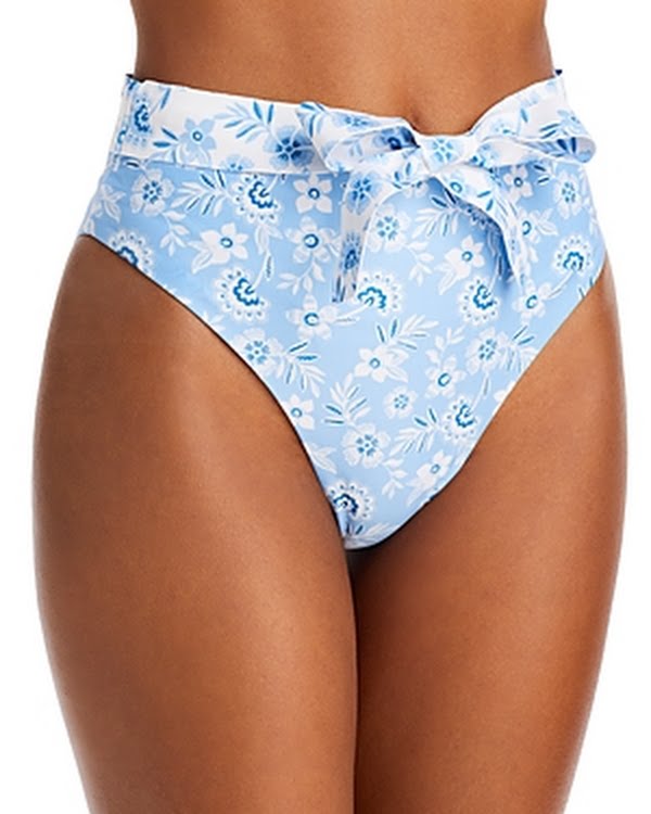 Capitanna Lina Blue Flowers High Waist Bikini Bottom, Size XS