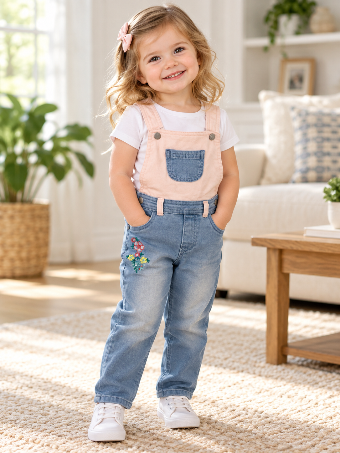 Pink and blue overalls lifestyle