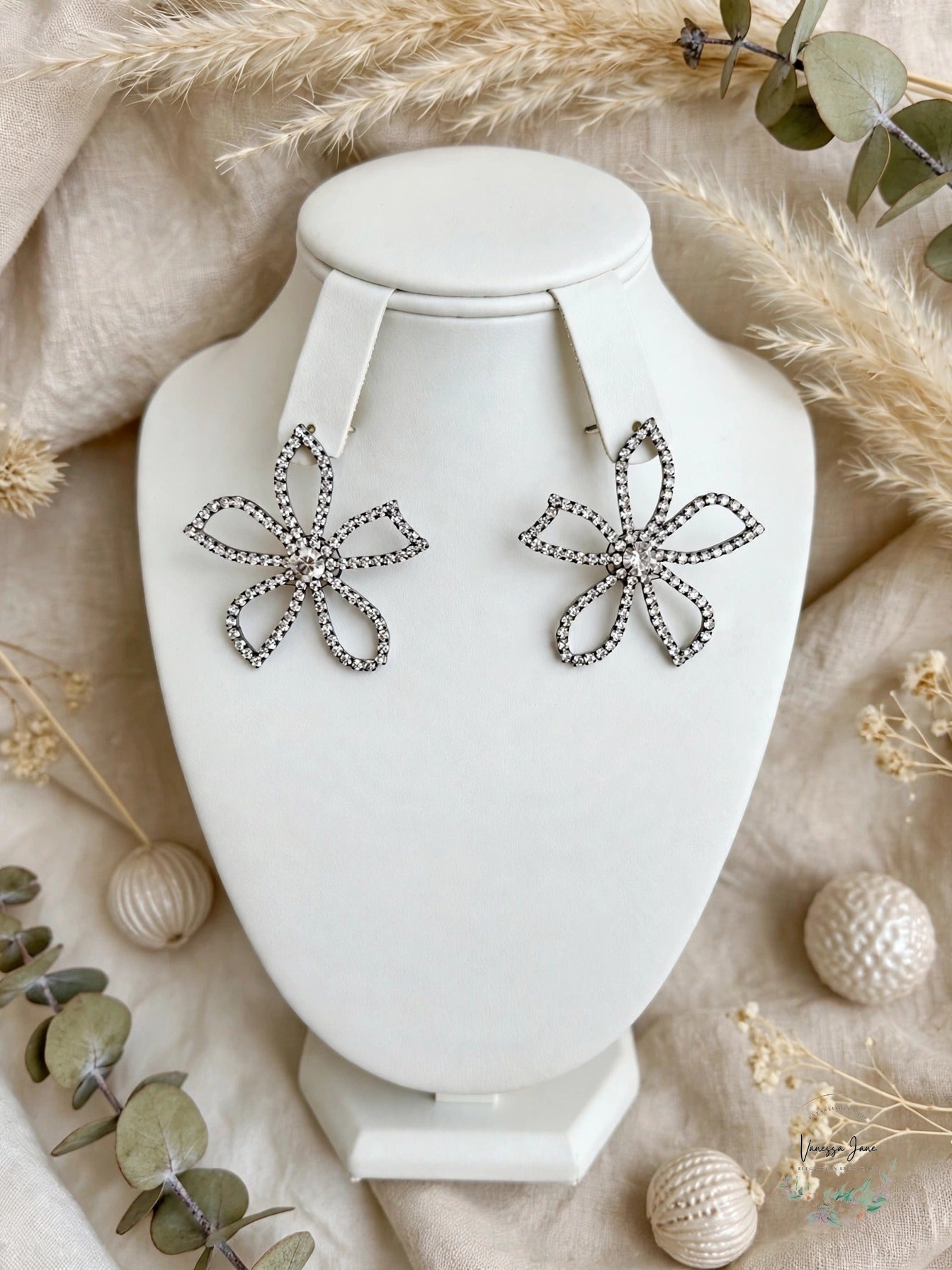Parker Rose Crystal Flower Statement Earrings, Silver-Tone