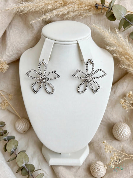 Parker Rose Crystal Flower Statement Earrings, Silver-Tone