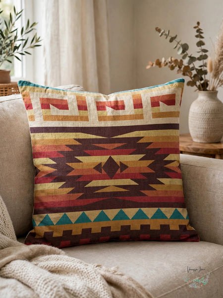 VERSUSWOLF Geometric Cotton-Linen Throw Pillow Cover – 18 × 18 Inches