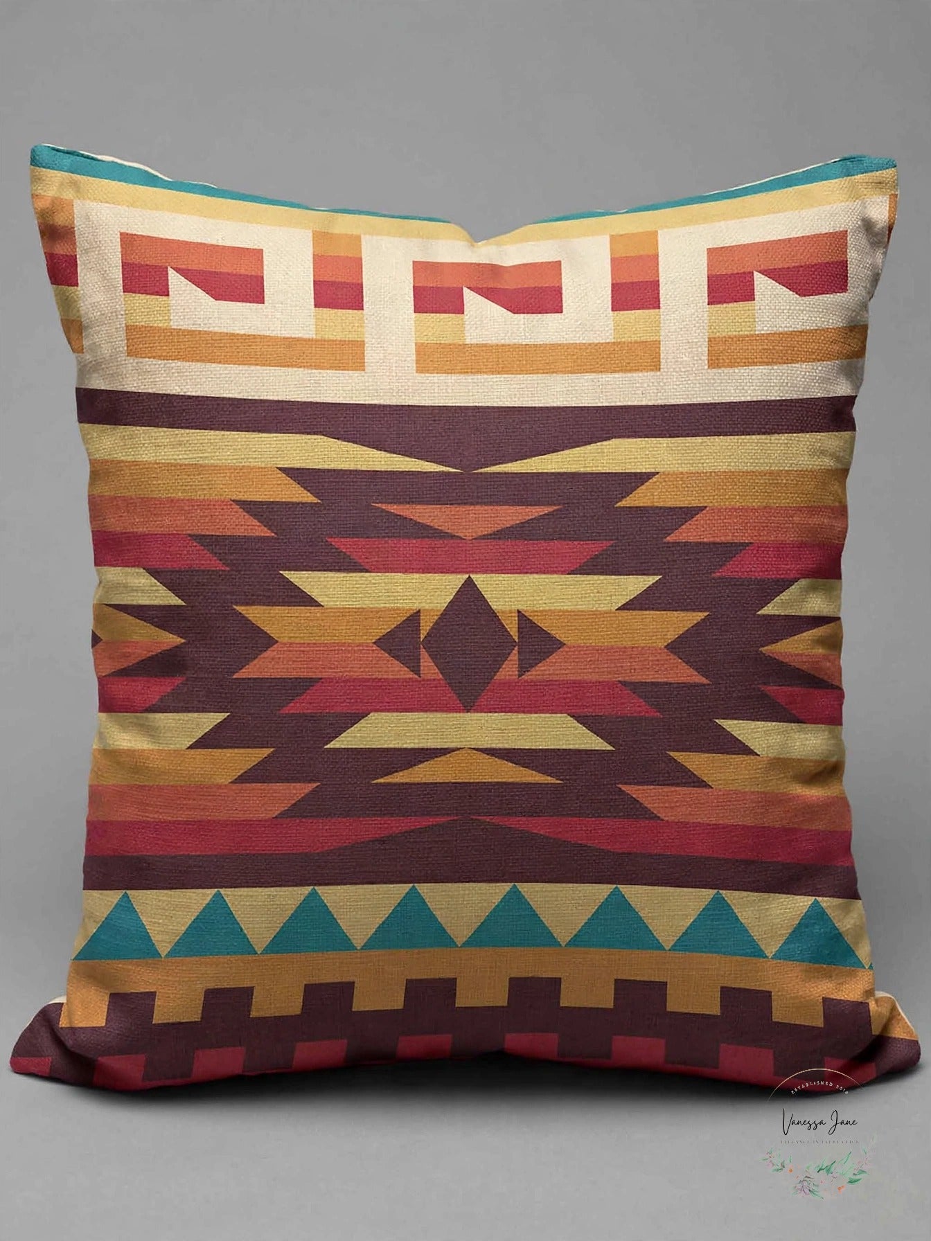 VERSUSWOLF Geometric Cotton-Linen Throw Pillow Cover – 18 × 18 Inches