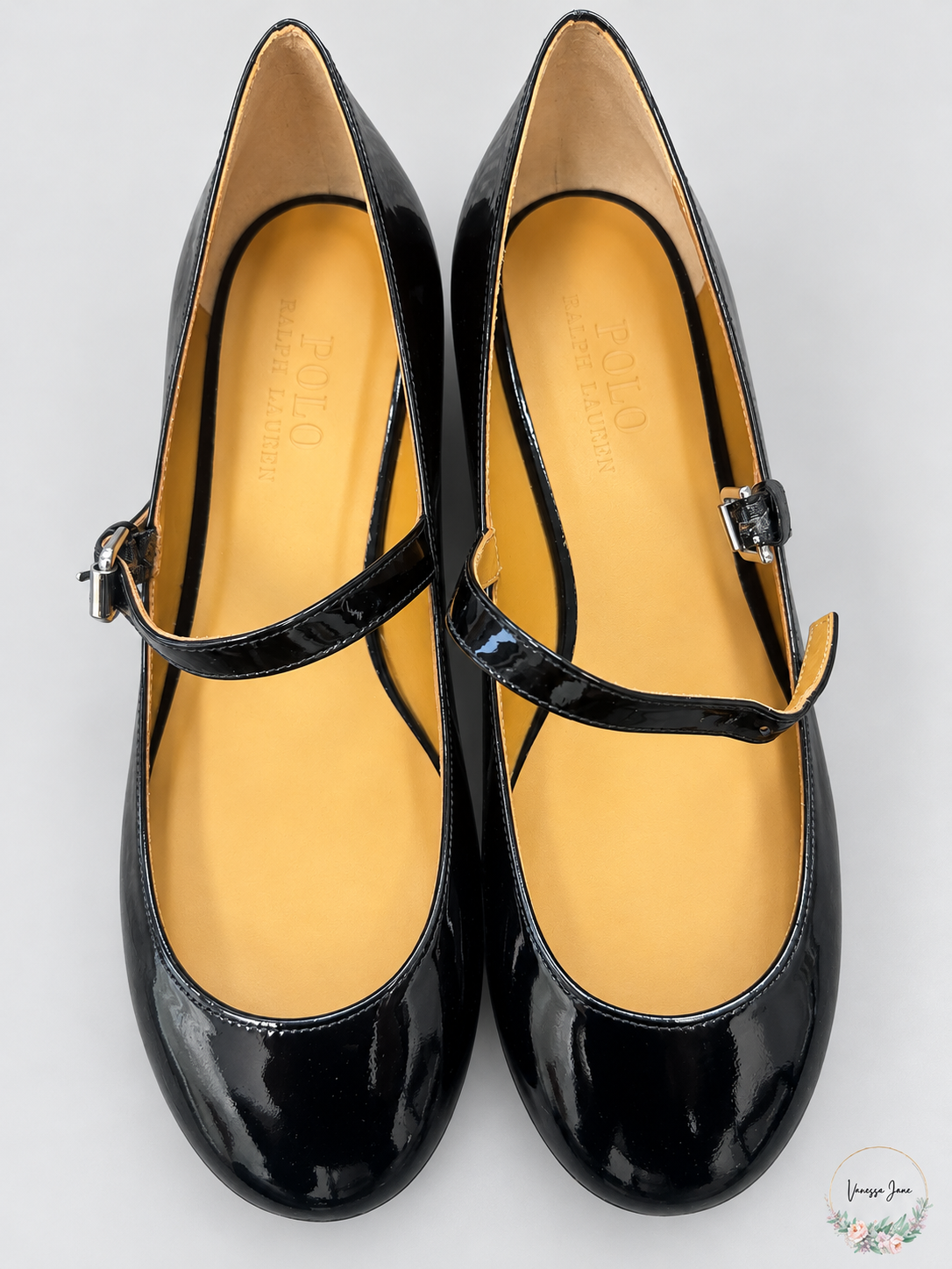 Polo Ralph Lauren black Mary Jane flats stock