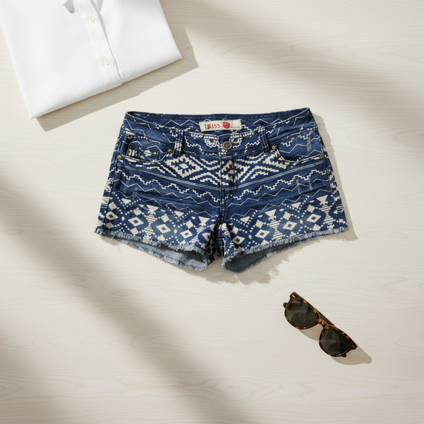 1ST Kiss Denim Aztec Shorts,Size 5